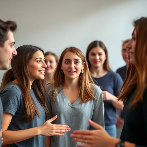 A group of acting students participating in an improvisation exercise.