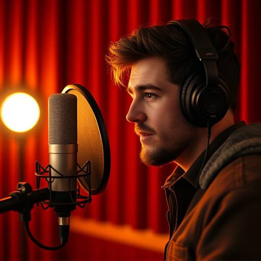 A voice actor practicing in a studio
