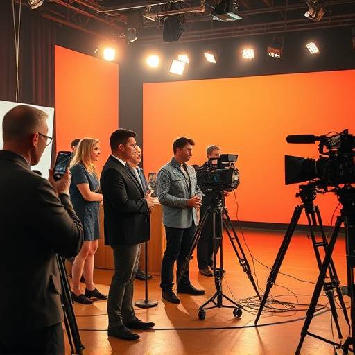 Actors on a television set during filming