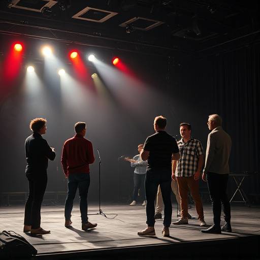 Actors rehearsing a scene on stage