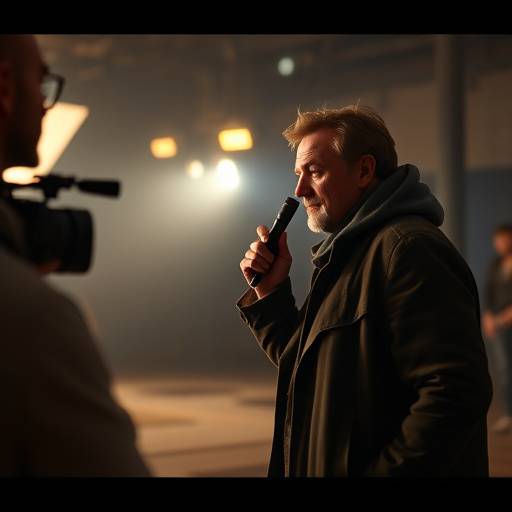 An actor on a film set, performing for the camera